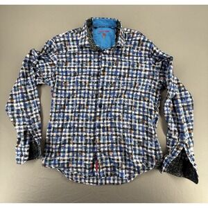 Visconti Black XL Button Down Shirt Plaid Abstract Print Long Sleeve